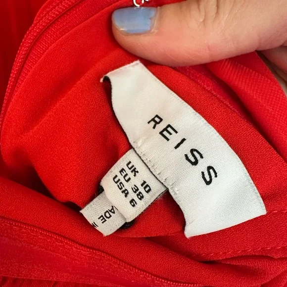 NWT REISS Roya Pleated Halter Dress Red 6 - Picture 7 of 14